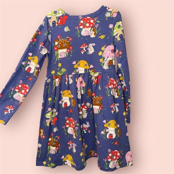Mini Boden Toadstool Print Long-sleeve Cotton dress | size 7-8 - Picture 11 of 12